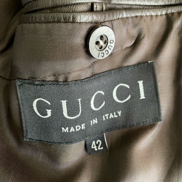 Vintage Gucci Chocolate Brown Leather Blazer Coat sz 42 - Picture 4 of 16